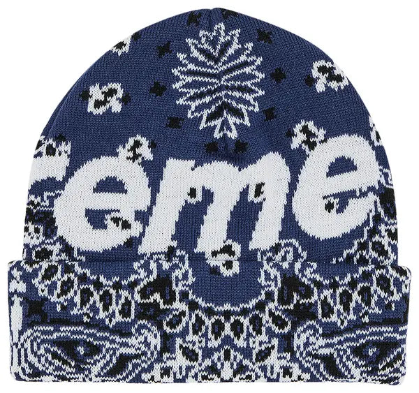 Supreme Bandana Big Logo Beanie 'Navy'