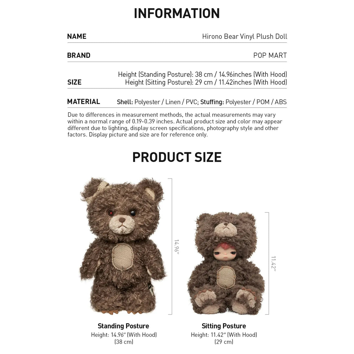 Pop Mart Hirono Bear Vinyl Plush Doll