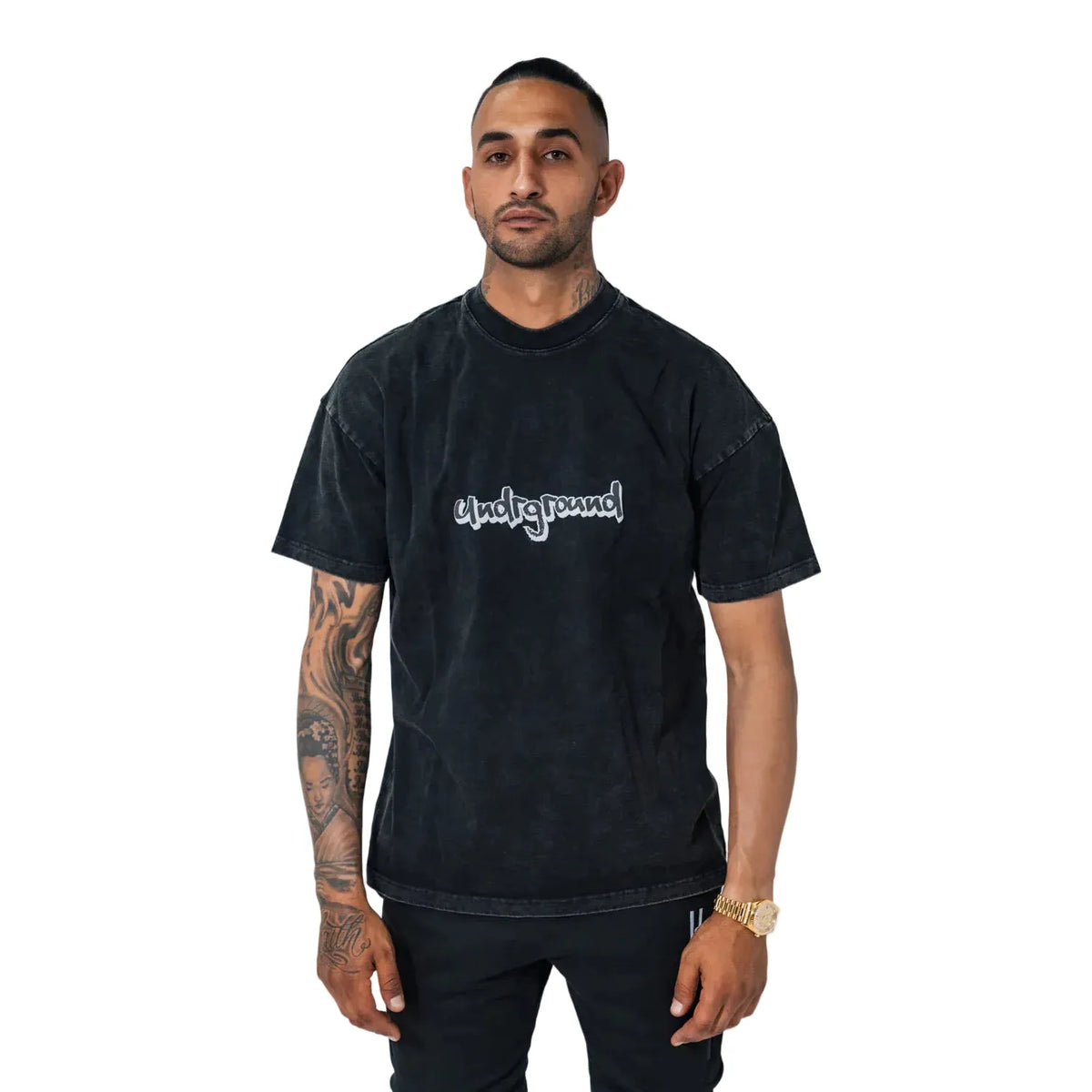 Undrground Acid Wash Puff Print T-Shirt 'Black'