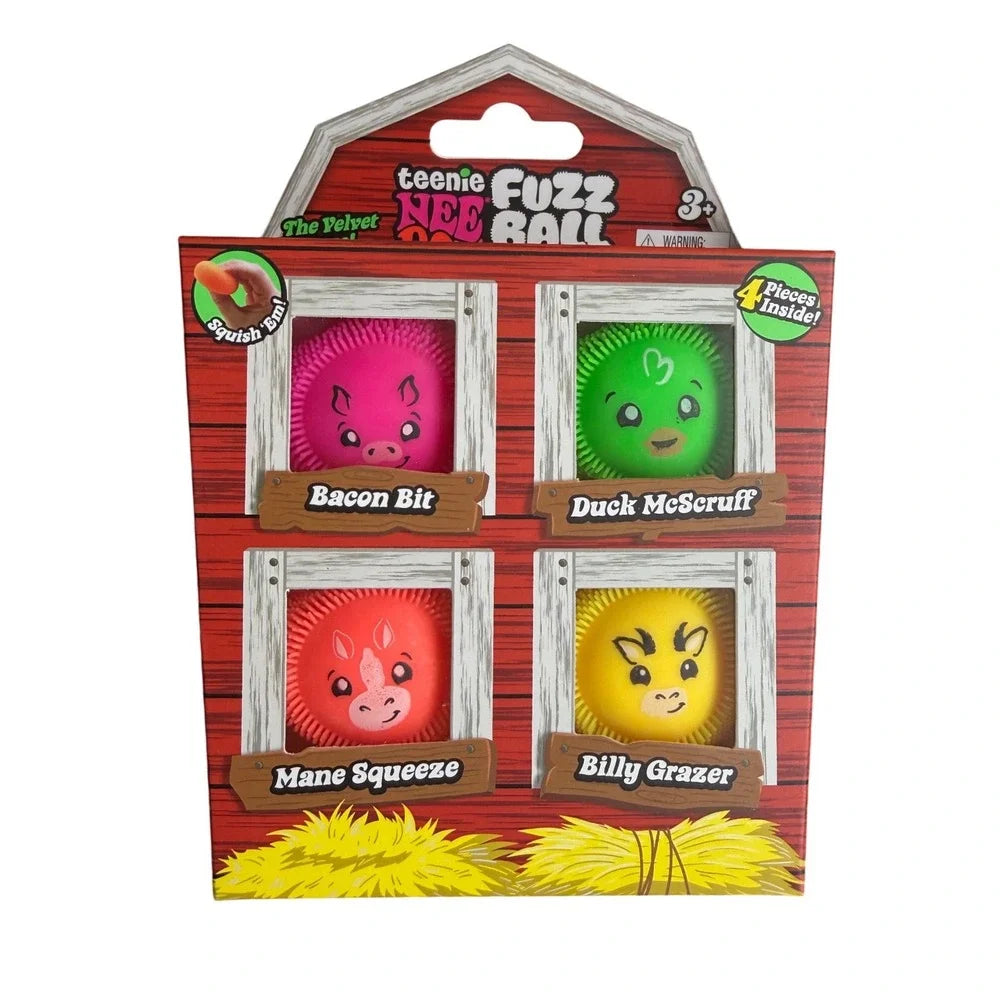 Nee Doh Teenie Fuzz Ball Farmyard Squeeze Toys 4-Pack Multicolor US exclusive