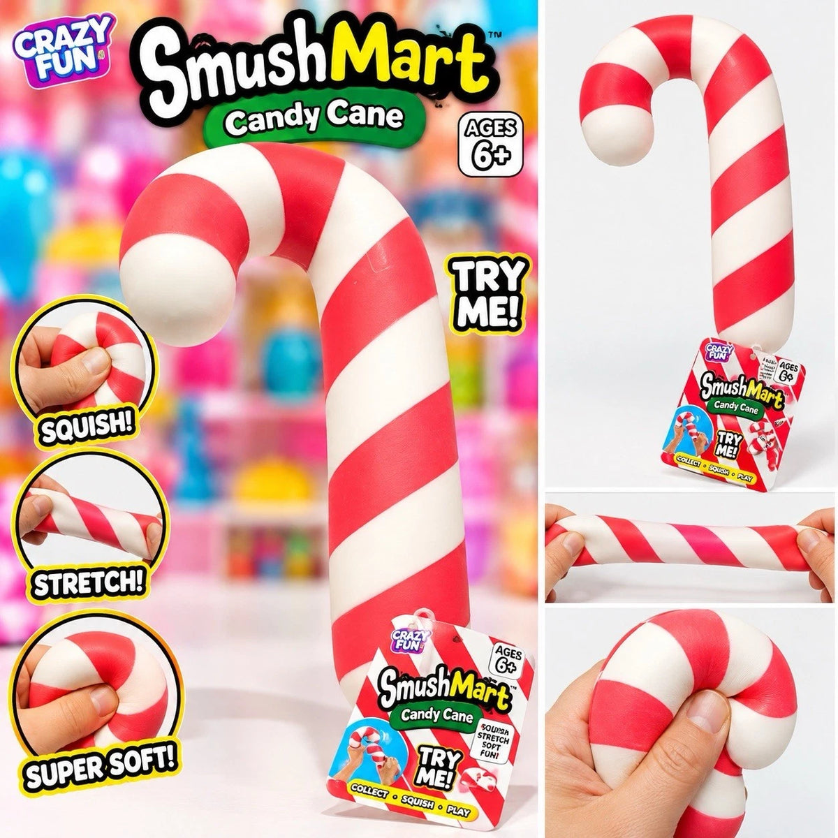 RMS Crazy Fun SmushMart Candy Cane Jumbo Squishy x 1