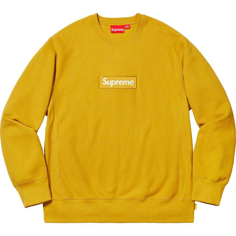 Supreme Box Logo Crewneck FW18 (Mustard) | Waves Never Die | Supreme | Crews and Sweaters