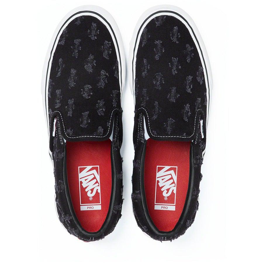Supreme®/ Vans® Hole Punch Denim Slip-On Pro (Black) | Waves Never Die | Supreme | Sneakers