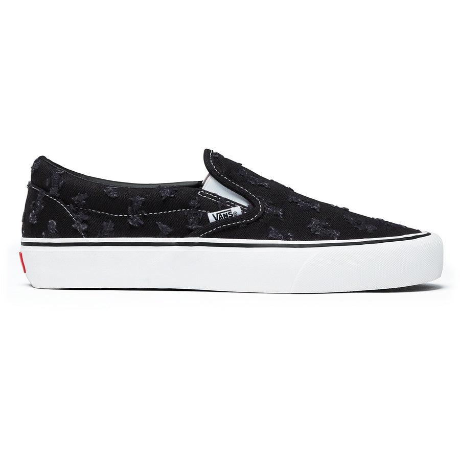 Supreme®/ Vans® Hole Punch Denim Slip-On Pro (Black) | Waves Never Die | Supreme | Sneakers